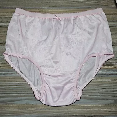 Vintage Slippery Nylon Panty Double Gusset Pink Sissy Lace Sheer Brief Sz. 9/2XL • $30.90