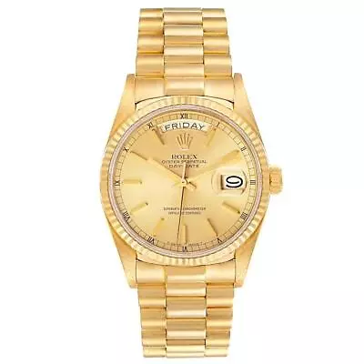 Men's Rolex 36mm Presidential 18K Yellow Gold Watch W/ Gold Dial & Fluted Bezel. • $23995
