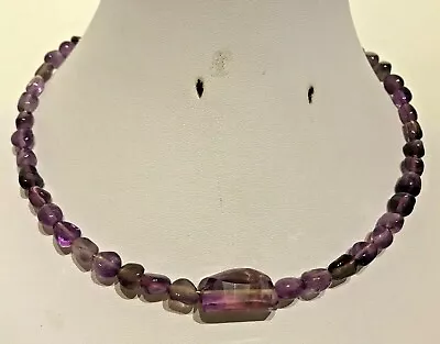 15  Memory Wire Choker Necklace With Amethyst Nuggets & Gold Plated Hook Clasp • £14