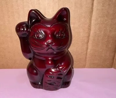 Vintage Maneki Neko Lucky Cat Heavy Red Resin Statue Figure Paperweight 4 3/8” • $30