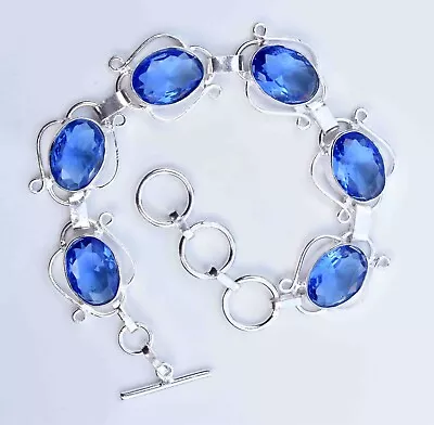Blue Tanzanite 925 Sterling Silver Gemstone New Jewelry Unique Bracelet Size-7.8 • $13.99