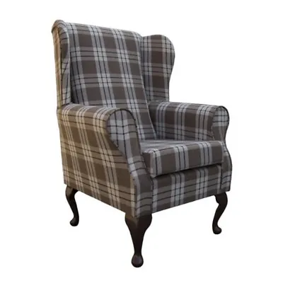 Wing Back Fireside Chair Kintyre Chestnut Tartan Fabric Armchair Queen Anne UK • £453.68