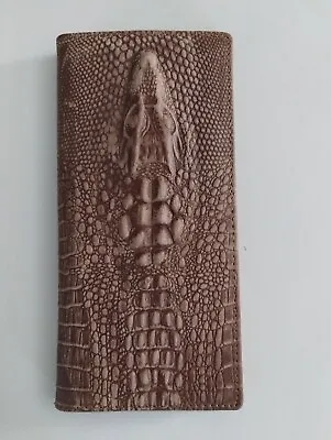 Genuine Tan Leather Bi-Fold Men's Rodeo Wallet Tooled Alligator Texture 7.5 RFID • $39.92