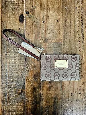 Michael Kors Monogram Jacquard Wristlet Travel Bag Brown/Mocha 32F1GJSW1Q NWT • $89.97