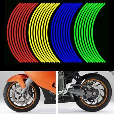 NEW 16 Pcs 17 18  Strips Motorcycle Car Wheel Tire Stickers Reflective Rim Tape • $12.99