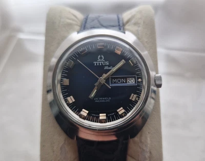 £249.99 • Buy Stunning Rare Vintage 1970s Titus Matic Swiss Automatic Watch *Unusual Blue Dial