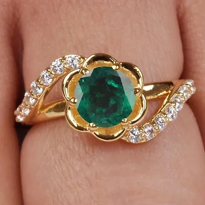 1.50Ct Natural Zambian Emerald IGI Certified Diamond Ring In 14KT Yellow Gold • $359.10
