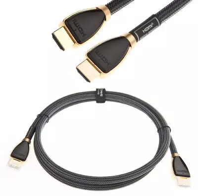 PREMIUM 4K HDMI CABLE GOLD PLATED BRAIDED LEAD BLACK FAST UK 1m 1.5m 2m 3m 5m • £3.99