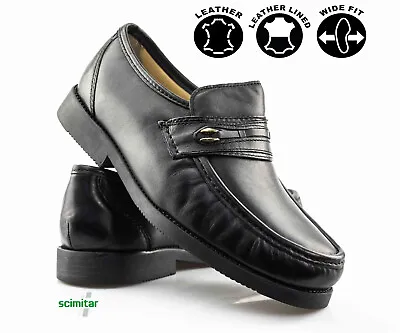 Mens Leather Wide Fit Smart Casual Dress Slip On Walking Work Formal Shoes Size • £33.95