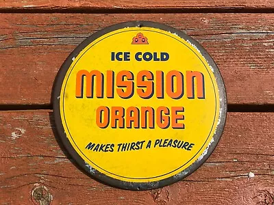 Old Vintage Ice Cold Mission Orange Tin Over Cardboard Sign Countertop Display • $149.99