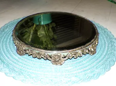 Vintage Ornate Round Mirrored Plateau 10  Design On Mirror • $95