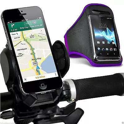 Quality Bike Bicycle Handlebar Phone Holder+Sports Armband Case Cover✔Purple • £12.95