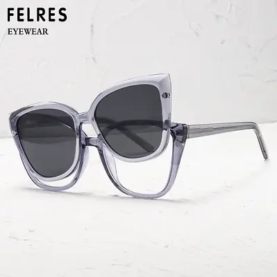Women TR90 Cat Eye Eyeglasses Frames Magnetic Clip On Polarized Sunglasses New • $16.99