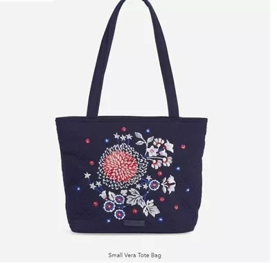 Vera Bradley Navy Small Tote In Microfiber Beautiful Embroidery WT • $38.99