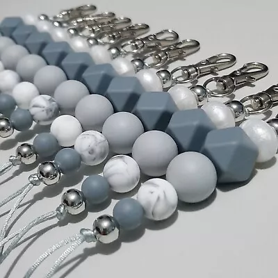 Silver Accent Silicone Bead Keyring Keychain Bag Tag Bling Beaded Teacher Gift • $15
