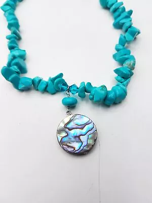 925 Silver Turquoise & Abalone Beaded Pendant Necklace 19  • $9.99