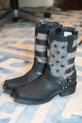 Durango Faded Flag Black Leather Harness Boots Men's Size 12 W Excellent Cndtn! • $49.99
