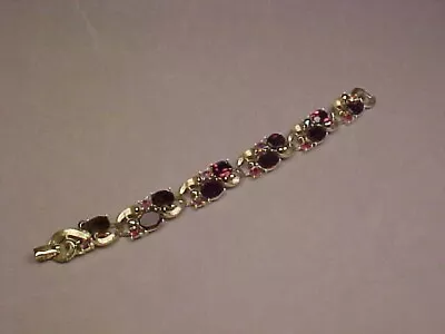 Vintage Signed Lisner Goldtone &Purple/AB Rhinestone Bracelet • $16.01