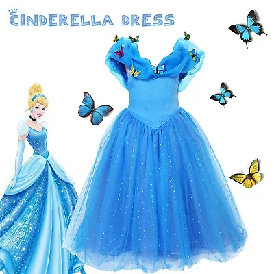 Girls Princess Cinderella Fancy Dress Up Party Birthday Cosplay Costume Outfit • £8.99