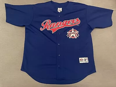 Vintage Texas Rangers True Fan Jersey Mens XL Blue Red Baseball MLB Button Up • $32.50