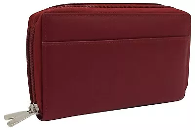 Genuine Leather Womens RFID Blocking Security Double Zip-around  Phone Wallet • $25.99