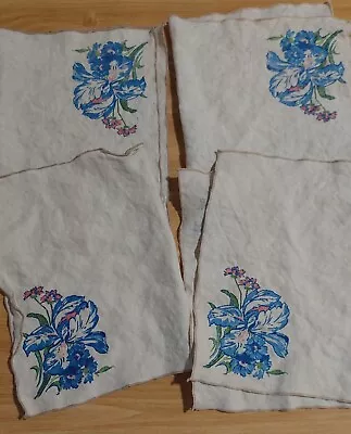 Vintage Blue Flower Linen Napkins 4 Pcs • $0.99