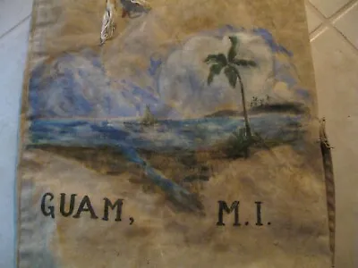 Vintage Handpainted Palm/island Scene Military Canvas Duffel Bag Guam • $50