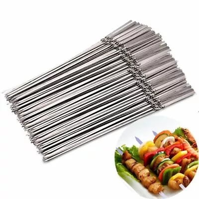 50X Kebab Skewers Stainless Steel Metal BBQ Skewers Barbecue Meat Kebab Shish • £5.88