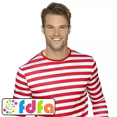 Smiffys Official Wheres Wally? Red Stripe T-shirt Mens Fancy Dress Costume • £13.99