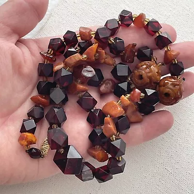 Vintage Butterscotch Amber & Cherry Bakelite Bead Necklace 14kt GP Clasp 42g • $279.95