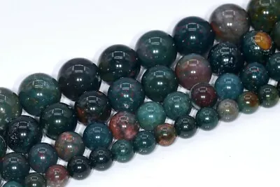 Natural Dark Green Blood Stone Bead Grade AAA Round Loose Beads 4-5/6-7/8-9/10MM • $8.79