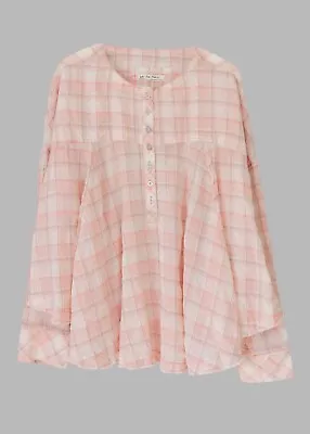 Free People Secret Garden Pink Plaid Check Blouse Shirt | XS | New • £25