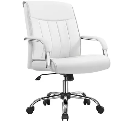 Office Chair Leather Computer Desk Chair Adjustable Swivel Chair For Study White • £55.39