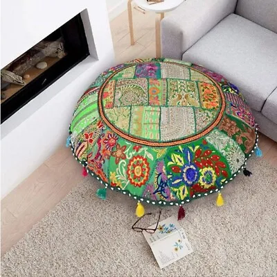 Indian Handmade Floor Round Home Decor Pillow Vintage Patchwork Cushion Cover • £15