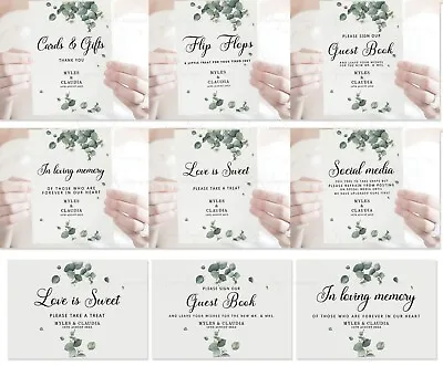 Wedding Party Sign Guest Book Social Media Love Is Sweet Personalised Eucalyptus • £3.99