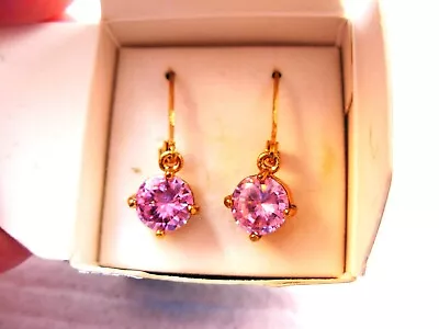 Avon CZ LEVERBACK SOLITAIRE Pierced Earrings 2007 NIB NOS Pink Stone Goldtone • $4