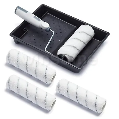 £10.98 • Buy 9inch Paint Roller 4pc Sleeves Set Frame And Painting Tray Professional Emulsion