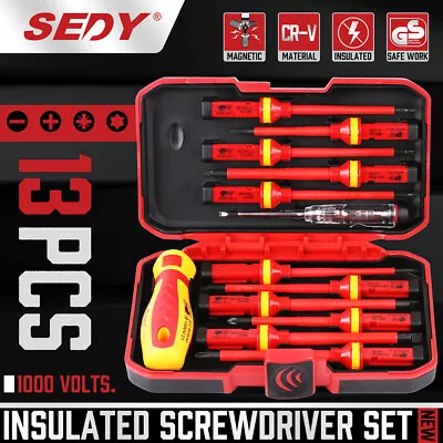 13PC VDE Insulated Screwdriver Set Electrician Magnetic TipS Hand Tool Kit Case • £16.99