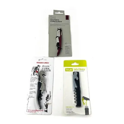 3 Pcs Rabbit Trader Joe's True Latchkey Waiter's Friend Corkscrew Wine Opener • $12.77