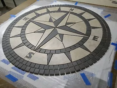 36  Handmade Porcelain Tile Classic Compass Rose Mosaic Medallion Beige & Gray • $1795