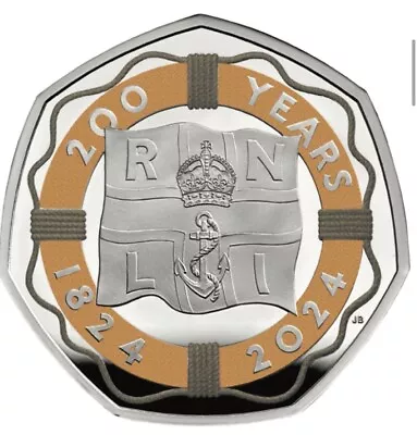 2024 RNLI 50p FIFTY PENCE COIN BRILLIANT UNCIRCULATED COLOUR DECAL IN CAPSULE • £19.99