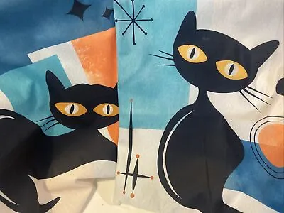 Set Of 2 Mid Century RETRO Groovy Cat Atomic StarBurst Pillow Cases Square • $30