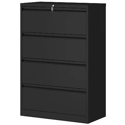 4 Drawer Metal Lateral Filing Cabinet Steel Storage Lockable Home Furniture W+B • $305.46