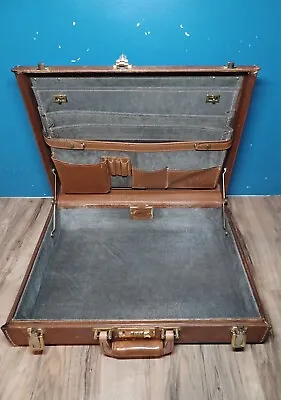 Vintage Atlas Brown Leather Hard Shell 18” Attaché Briefcase Business Well Used  • $59.99