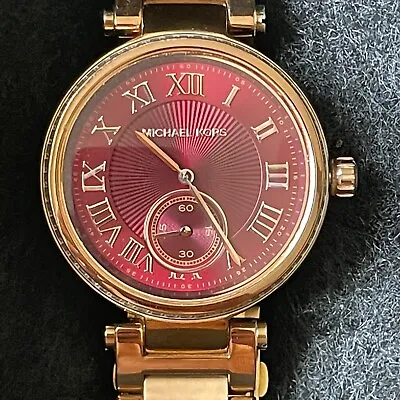 Michael Kors Chronograph Skylar Quartz Rose Gold Red Dial Watch Ladies • $77.99