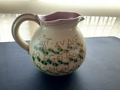 SWEDISH? MOTTO WARE POTTERY PITCHER Like Watcombe Torquay  Motto-SIGNED • $19.50