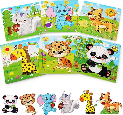 BelleStyle Wooden Puzzle For 2 3 4 5 Years Old 6 Pack Animal Wooden Jigsaw For • £10.44