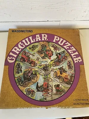 Vintage WADDINGTONS CIRCULAR JIGSAW  PUZZLE  ~ THE VETERAN MOTOR CAR 500 PIECES • £7.50