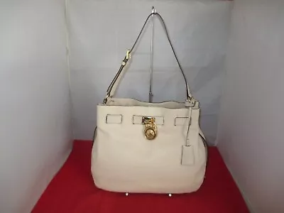 Michael Kors Hamilton Large Leather Shoulder Bag Tote Satchel $328 Vanilla  #049 • $101.99