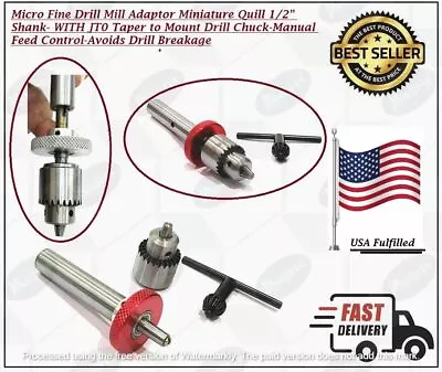 Micro Fine Drill Mill Adaptor Miniature Quill 1/2  Shank JT0 Chuck-USA FULFILLED • $65.90